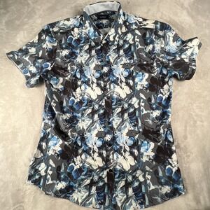 7 Diamonds 4 Way Stretch Bravado Floral Button Up Shirt Men Size Medium Blue